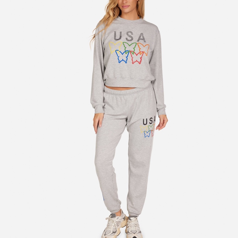 Lauren Moshi Spalding Sweatshirt AND Matching Joggers USA Butterflies size Small